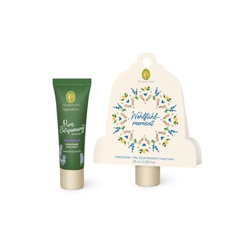 PRIMAVERA Geschenkanhänger Wohlfühlmoment - Geschenkanhänger mit Pure Entspannung Handcreme mit Lavendel bio, Vanille Extrakt bio - vegan im Sale