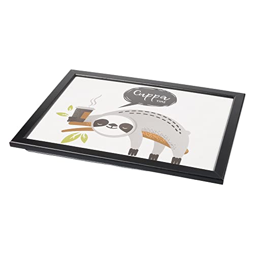 Invero Deluxe Cuppa Time printed lap tray with wooden frame and cushioned base, ideal for breakfast in bed or dinner, 44 x 34 cm