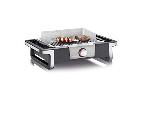 SEVERIN SENOA BOOST electric grill for indoors and outdoors, table grill with quick start up to 500 °C, balcony grill with SafeTouch surface, stainless steel/black, PG 8113 on sale