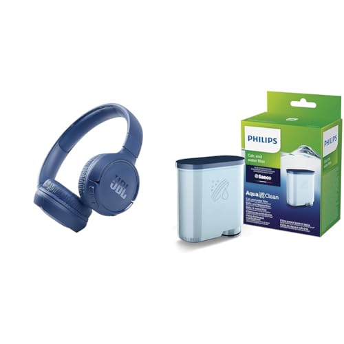 JBL Tune 510BT – Bluetooth Over-Ear Kopfhörer in Blau & Philips AquaClean Kalk- und Wasserfilter für Espressomaschine, Kein Entkalken bis 5000 Tassen, Einzelpack im Sale