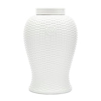 Thumbnail for Riviera Maison pot white, flowerpot, with lid, checkered, large vase, with leaf - RM Pomezia Ginger Pot - Porcelain - (ØxH) 23x36 on sale
