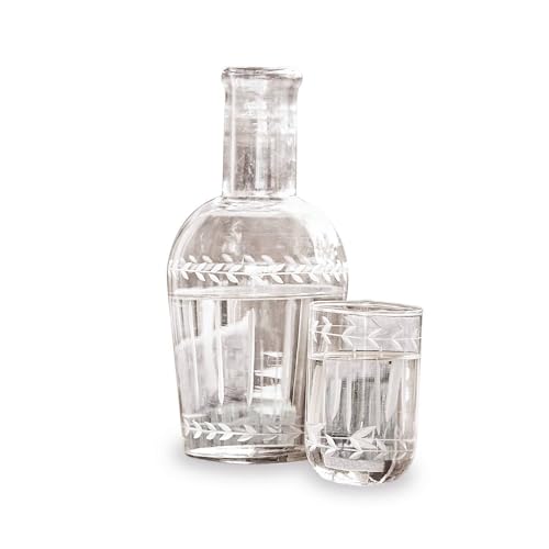 LOBERON Karaffe Mardor | Glaskaraffe Mit Deckel | Inklusive Trinkglas | Mundgeblasen Aus Klarem Glas | Wasserkaraffe Mit Glasschliff, klar im Sale