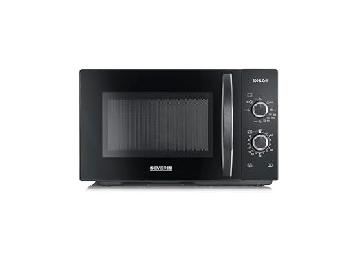 SEVERIN 2-in-1 microwave with grill, use on 2 levels, flat glass base instead of turntable with usable surface for square dishes, easy cleaning, microwave oven, 20L, black, MW 7762 on sale