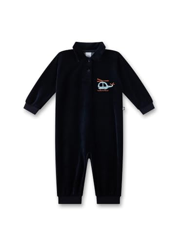Sanetta Jungen-Strampler Blau aus Nicki | Praktischer und bequemer Strampler aus Baumwoll-Nicki für Jungen. Baby Overall 062 im Sale