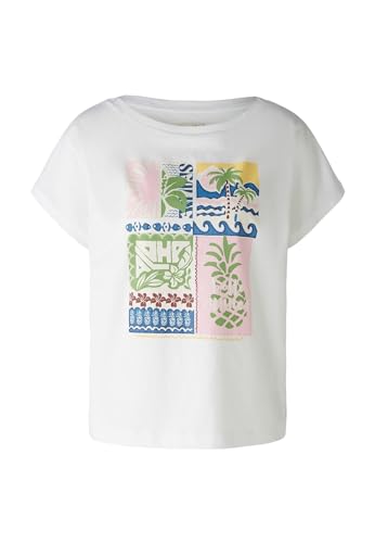 Oui Damen T-Shirt Baumwoll - Modalmischung Oversized geschnitten Platziertes Motiv Freizeit, Lounge/Homewear U-Boot-Ausschnitt Blende Baumwollmischung im Sale