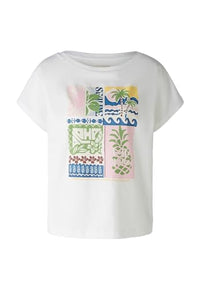 Thumbnail for Oui Damen T-Shirt Baumwoll - Modalmischung Oversized geschnitten Platziertes Motiv Freizeit, Lounge/Homewear U-Boot-Ausschnitt Blende Baumwollmischung im Sale