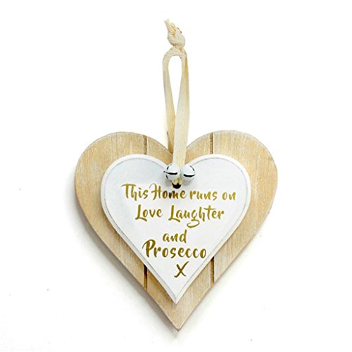 This Home läuft auf Love Laughter und Prosecco Double Layered Chic N Shabby Herz zum Aufhängen im Sale