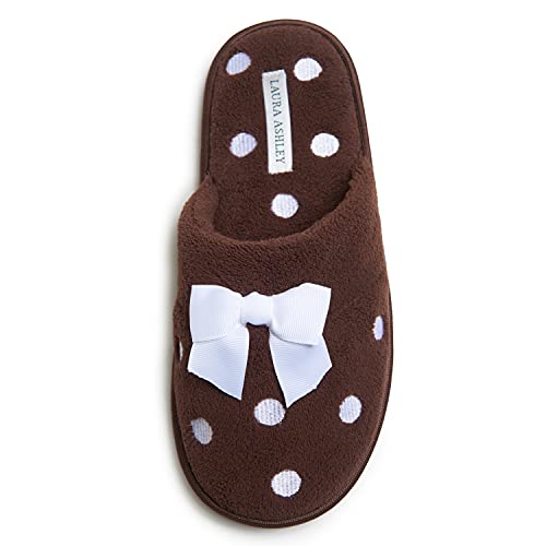 Laura Ashley Damen-Pantoffel, bestickt, aus weichem Frottee, braun, Medium im Sale