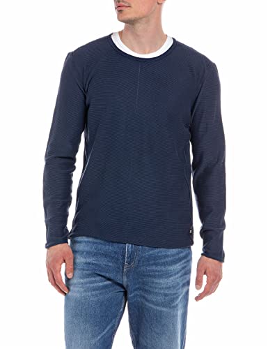 Replay Herren Strickpullover mit Rundhals-Ausschnitt, Stone Blue 782 (Blau), im Sale