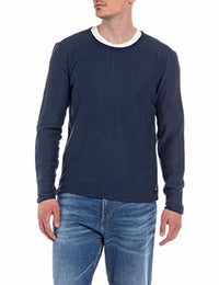 Thumbnail for Replay Herren Strickpullover mit Rundhals-Ausschnitt, Stone Blue 782 (Blau), im Sale