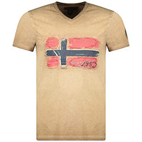 Thumbnail for Geographical Norway JOASIS Men's T-Shirt Cotton Casual – T-Shirt Printed Logo Graphic – Short Sleeves – V-Neck Regular Fit Men (Beige, ) on Sale