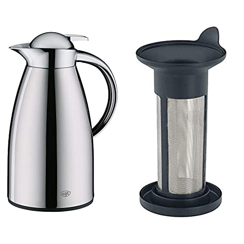 alfi Signo, thermos flask, polished metal, 1L, with alfiDur glass insert, 1422.000.100, jug for 8 cups &amp; stainless steel tea strainer for teapot, aroma compact tea strainer for thermos flask or cup, 9 x 9 x 14.5 cm on sale