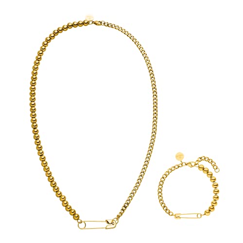Purelei Kipi Schmuckset (Gold), Unisex Schmuckset aus langlebigem Edelstahl, Wasserfeste Halskette und Ohrringe mit Stecknadel für Damen und Herren im Sale