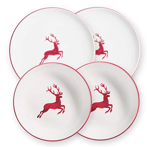 GMUNDNER KERAMIK Dinner for two Classic tableware set burgundy red deer tableware, handmade in Austria on sale