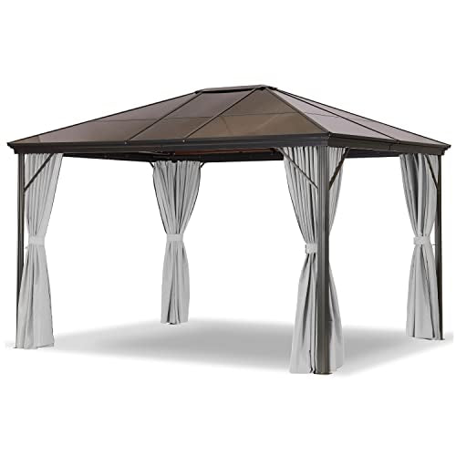 LECO  Alu Garten Profi Pavillon 3x3,65cm Set mit verschließbaren Seitenteilen grau Gartenpavillon wasserdichtes Hardtop-Dach Polycarbonat Doppelstegplatten festes Dach im Sale