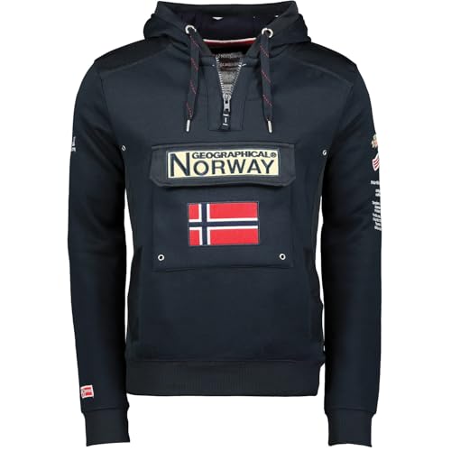 Geographical Norway GYMCLASS Men - Kangaroo pocket hoodie for men - Sweatshirt with brand logo and long sleeves (navy blue, ), blue, on sale