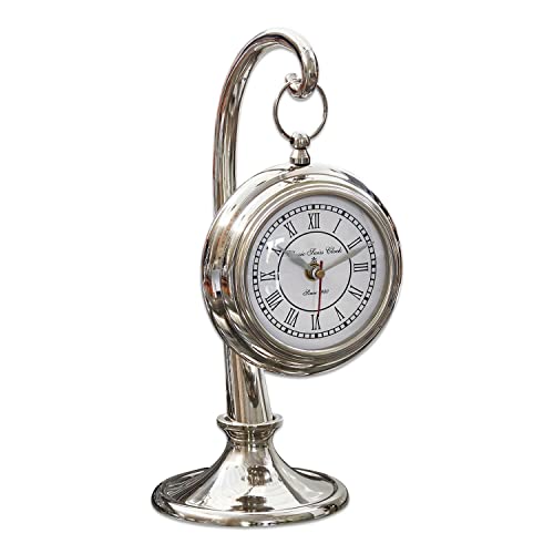 Loberon Uhr Barbe, authentische Nostalgie, dekorativer Zeitmesser, Elegantes Design, Wohn-Accessoire, Aluminium, Stahl, Glas, Silber im Sale