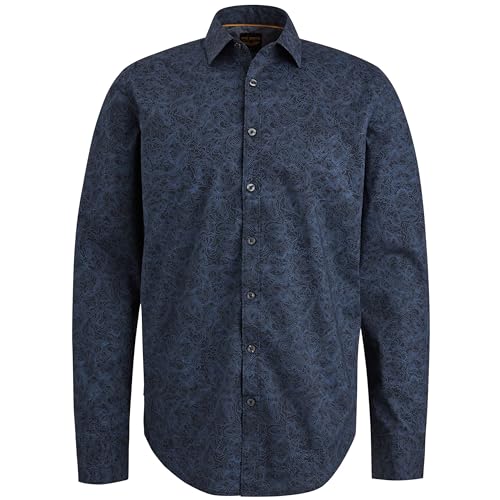 PME Legend Langarm Hemd mit Allover Print, Farbe:Marine, im Sale