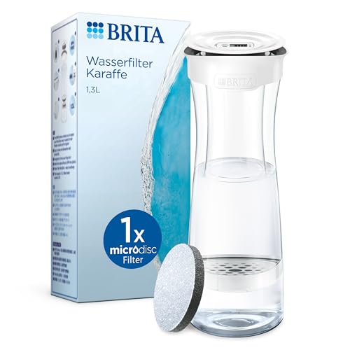 BRITA water filter carafe, white (1.3L) including 1 MicroDisc water filter – stylish, refillable carafe for home use, fits in the refrigerator door, reduces PFAS, chlorine, and microparticles in tap water on sale