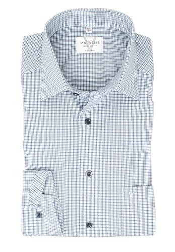 Marvelis Herren Businesshemd Modern Fit Kent Kragen Langarm Kariert Marine, Kragenweite:43 im Sale