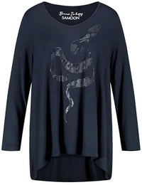 Thumbnail for Samoon Damen Ausgestelltes Langarmshirt mit Schlangen-Motiv Langarm Frontprint, Animal-Print Dark Lake Blue Gemustert 54 im Sale