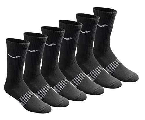 Saucony Men's Rundry Mesh Ventilating Comfort Fit Performance Crew Socks, Available in L-XL (3, 6, 12 Pairs) Running Socks, Black Firm Foot (6 Pairs), (6 Pack) on Sale