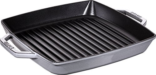 STAUB Gusseisen Grillpfanne mit zwei Griffen, Quadratisch, 28 cm, Für alle Herdarten inkl. Induktion & Backofen, Schwarz im Sale