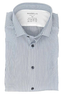Thumbnail for Marvelis Herren Easy to Wear Hemd Body Fit Kent Kragen Langarm Stretch Gestreift Dunkelblau, Kragenweite:39 im Sale
