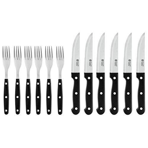 Russell Hobbs 12 teiliges Steakbesteck für 6 Personen, Traditionelle Edelstahl Steakmesser und Steakgabeln, Messer und Gabel Set für BBQ & Grill, Pizzabesteck, Hochwertiges besteck, 6 Messer, 6 Gabeln im Sale
