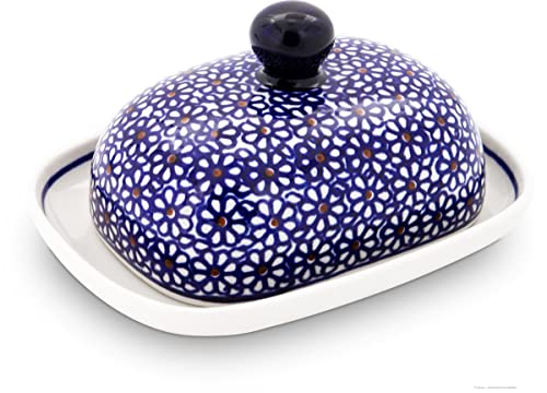 Bunzlauer Keramik kleine Butterdose für 125g, oval, H = 8.0 cm, Ø 12.0 x 15.7 cm Dekor 120