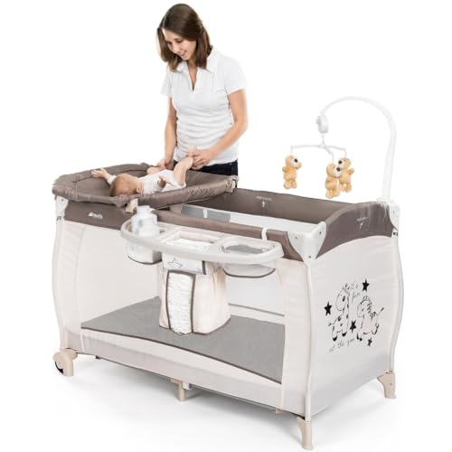 hauck Kinderreisebett Babycenter Zoo - inkl. Neugeboreneneinhang, Wickelauflage, Spielbogen mit Spieluhr, Utensilienablage, Rollen, Matratze, Tragetasche (höhenverstellbar & faltbar) - 120x60 cm im Sale