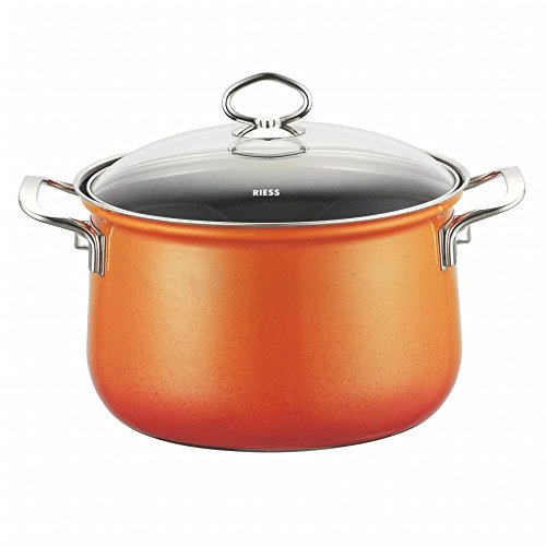 Riess, 0659-034, Fleischtopf mit Glasdeckel, NOUVELLE, CORALL, Durchmesser 24 cm, Höhe 22.5 cm, Inhalt 6.0 Liter, Emaille, orange, Induktion im Sale
