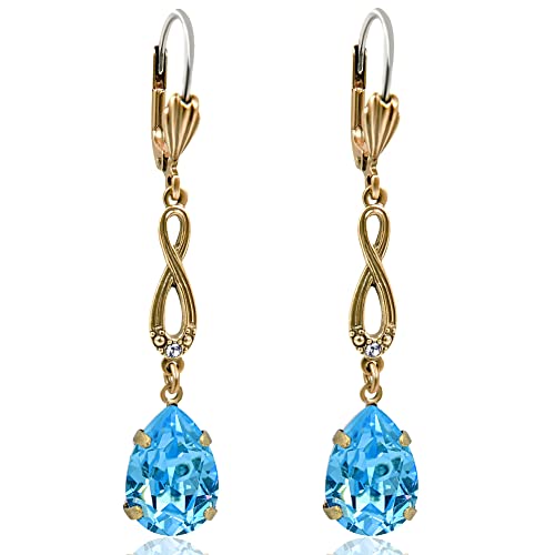 Ohrringe Gold Aquamarin Markenkristalle Vintage Ohrhänger Damen Bau NOBEL SCHMUCK im Sale