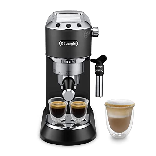 De'Longhi Dedica Style EC 685.B – Espresso portafilter machine, espresso machine with professional milk frother, only 15 cm wide, for ground coffee or ESE pods, 1 l water tank, black on sale