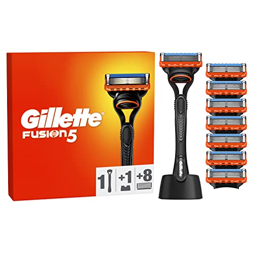 Gillette Fusion 5 Nassrasierer Herren, Rasierer + 8 Rasierklingen + Rasierer-Halter, Geschenk für Männer im Sale