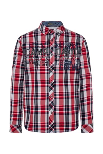 Camp David Herren Karohemd mit Label-Applikationen Flight Red im Sale