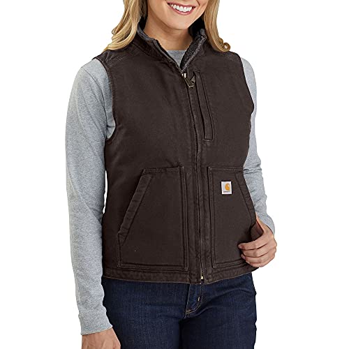 Carhartt Damen Relaxed Fit Washed Duck Sherpa Lined Weste , Braungrau, im Sale