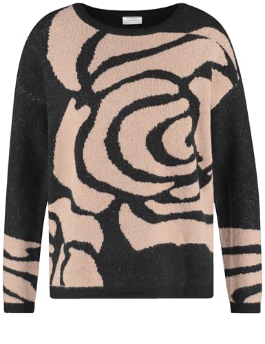 Gerry Weber Damen Strickpullover mit Wollanteil Langarm, überschnittene Schultern floral, Gemustert Black/Camel Melange Intarsia 40 im Sale