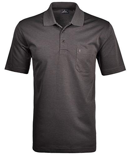 Ragman Herren Softknit-Polo fein gestreift,Grau (Schiefer 027), im Sale