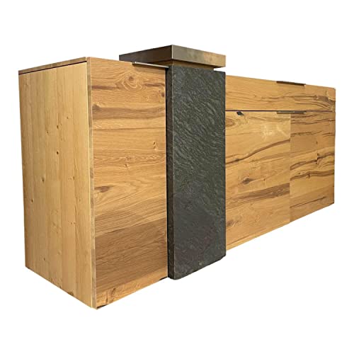 Voglauer Sideboard V-Alpin AS19S Eiche Altholz Mit Steinkubus Dolomit Mit Multitablett im Sale