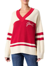 Thumbnail for GANT Damen Varsity Cotton V-Neck Pullover, Ruby RED, 42 im Sale