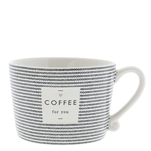 Bastion Collections Tasse mit Henkel Stripes COFFEE for you Keramik weiss schwarz Keramiktasse Geschirr Küche gedeckter Tisch BC Cup im Sale