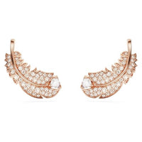 Thumbnail for Swarovski Nice Stud Earrings, White and Rose Gold Plated Feather Earrings with Radiant Swarovski Crystals on Sale