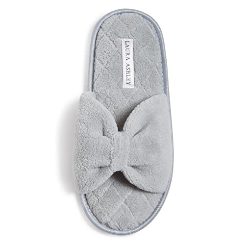 Laura Ashley Damen-Hausschuhe aus Plüsch-Frottee, offener Zehenbereich, Memory-Schaumstoff, Gummisohle, Schleifenband, Hausschuhe für Damen, Kreide-Rosa, Medium im Sale