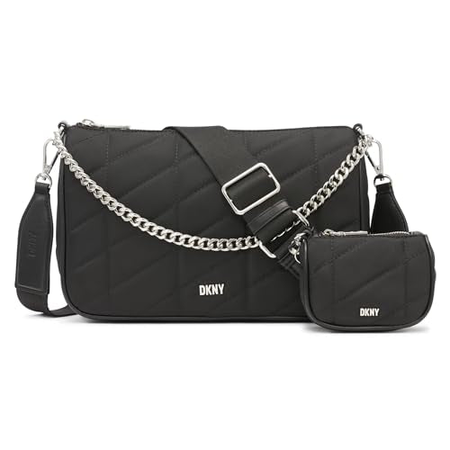 DKNY Women's Bodhi Crossbody Shoulder Bag, Black/Silver on Sale