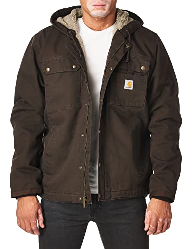 Carhartt, Herren, Lockere Arbeitsjacke aus ausgewaschenem Segelleinen mit Sherpa-Futter, Schwarz, im Sale