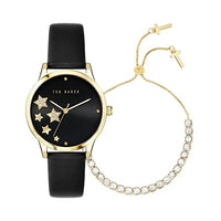 Thumbnail for Ted Baker Starlit-Geschenkset für Damen mit schwarzem Zifferblatt und schwarzem Lederarmband, passendes goldfarbenes Armband BKGFW2217 im Sale