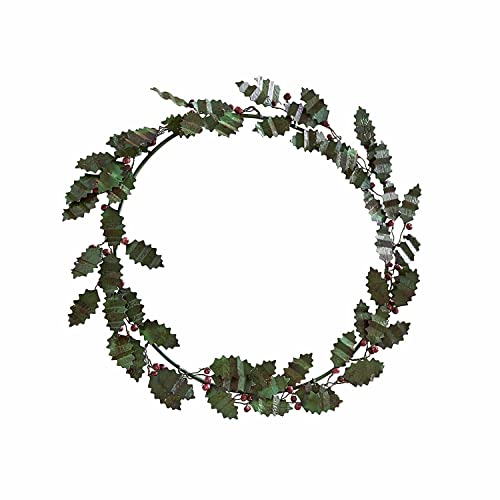 Loberon Kranz Fleur, Pfefferbaum-Look, Filigrane Eisen-Blätter, Weihnachtsdekoration, Weihnachten, Eisen, Mangoholz, grün im Sale