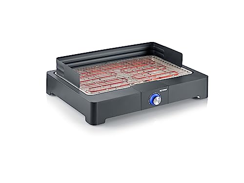 SEVERIN table grill with stainless steel grill grate for indoors and outdoors, electric grill with quick grill start, balcony grill without risk of burns, black, PG 8565 on sale