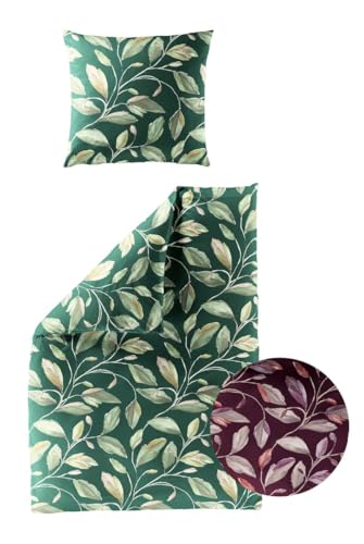 Bierbaum Biber Bettwäsche 2 TLG. 135x200cm Blätter Blatt Bordeaux Grün weich Baumwolle, Farbe:Bordeaux im Sale
